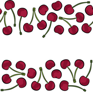 美味的成熟樱桃，白色背景彩色果无缝无缝双水平边框上孤立