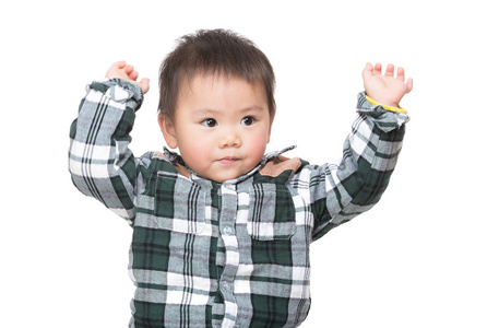 亚洲婴儿两个男孩举手图片