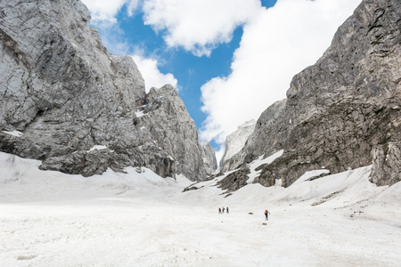 春天冰雪覆盖的高山河谷