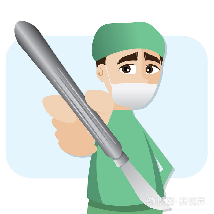 卡通用手术刀的外科医生