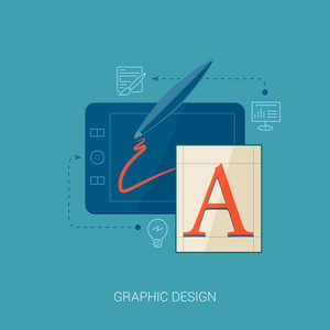 平面样式图形设计矢量图标插画的 web 和移动业务。创造性的专业工作地点。字体设计创作理念。广告和平面设计现代应用程序图标