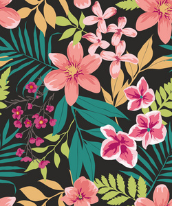 无缝的热带花卉，植物矢量图案背景