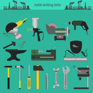 金属加工工具的冶金图标集