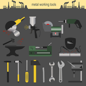 金属加工工具的冶金图标集
