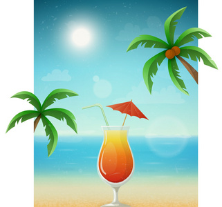 海滩和棕榈树和鸡尾酒的版式背景