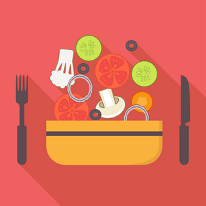 食物和烹饪的矢量图标，素食主义者沙拉。平面设计矢量