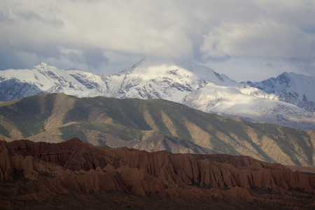吉尔吉斯斯坦伊塞克湖附近的三色山脉