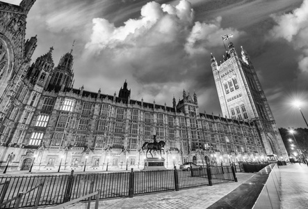 威斯敏斯特宫在日落时，伦敦。议会两院