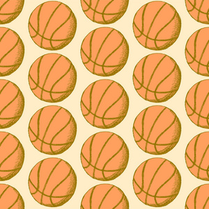 素描篮球球，矢量无缝模式