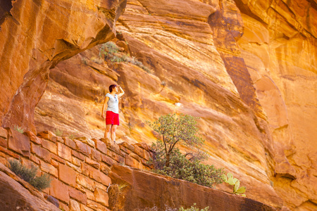 在锡安国家公园的红色岩石间旅游