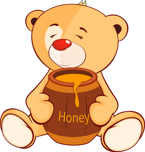 玩具小熊和蜂蜜一桶