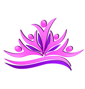 粉红色的花团队合作人图标设计。联盟概念标志