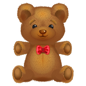 泰迪熊矢量褐色，有一个红色的蝴蝶结