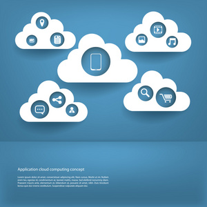 云计算应用程序的概念与云计算和空间为文本的图标