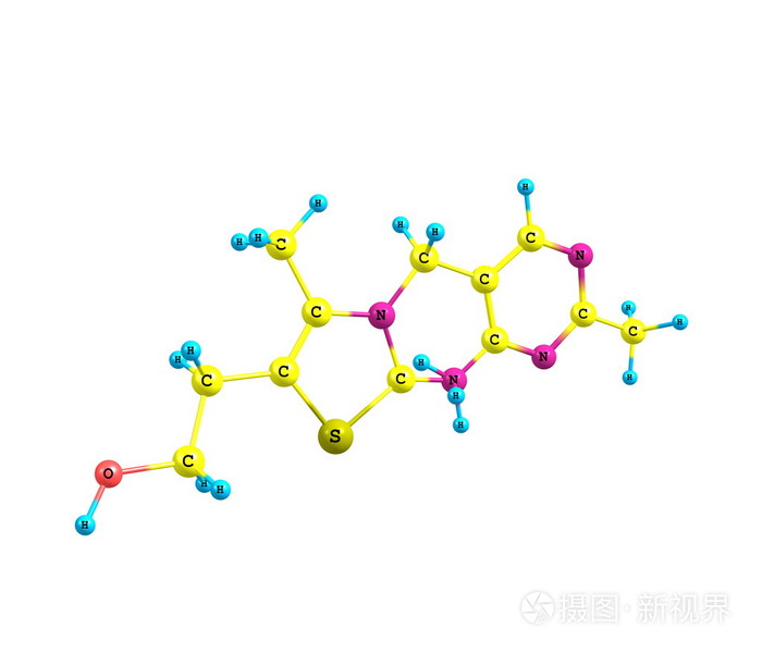 硫胺素 (维生素 b1) 分子结构对白色