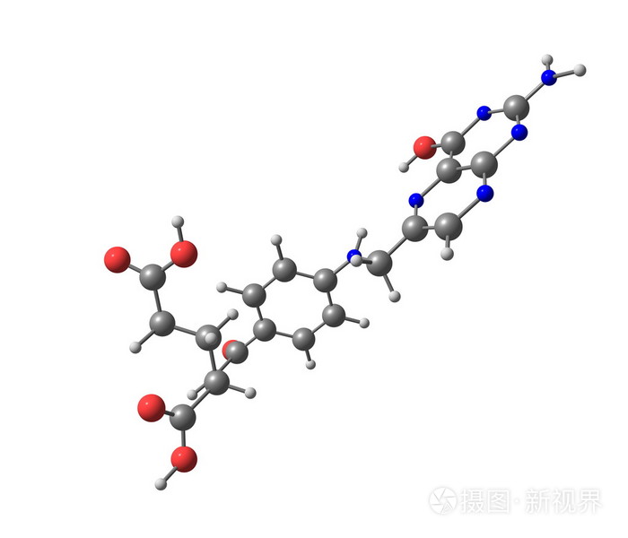 叶酸(维生素 m,维生素 b9) 分子结构在白色背景上