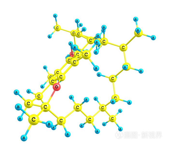 生育酚维生素e分子结构在白色背景上