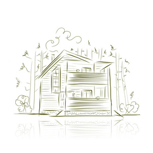 在森林里，为您设计素描的乡间别墅
