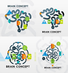大脑最小线样式信息图表横幅设计