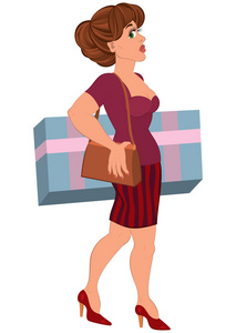 卡通女人与一个大箱子里的条纹裙