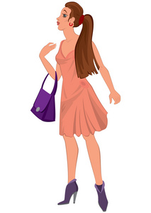 卡通粉红色和紫色的包的年轻女子