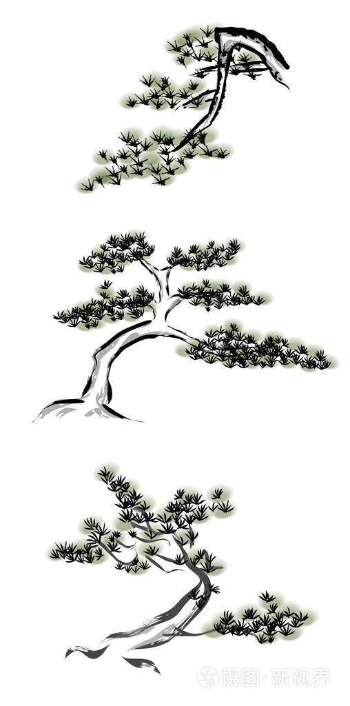 墨水画松树