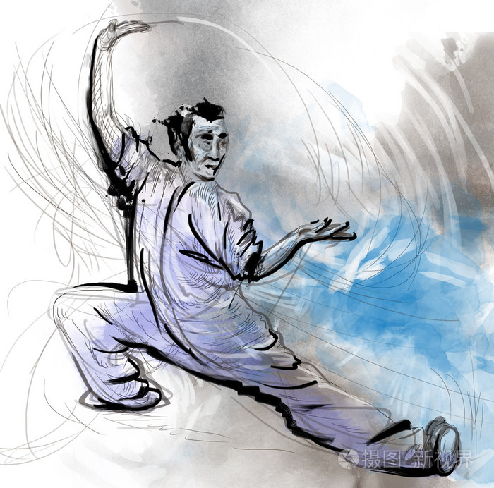 太极太极拳完整的中小型的手绘插图
