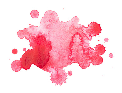 抽象水彩画水彩画手绘红滴飞溅染色艺术涂料在白色背景上