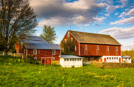 在农村约克县，宾夕法尼亚州的一个农场上的红色谷仓