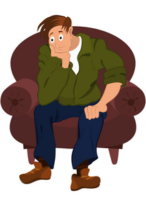 绿色的夹克衫坐在扶手椅上卡通漫画的人