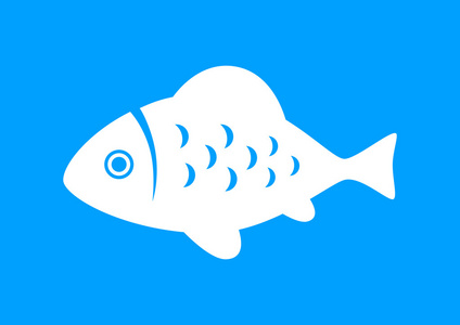 白色的小鱼在蓝色背景上的图标