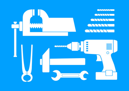 在蓝色背景上的白色的工具图标