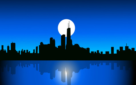 城市在夜晚  月亮