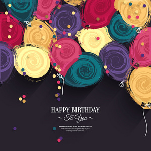 矢量彩色生日贺卡纸气球和祝愿