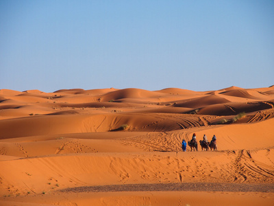 在撒哈拉沙漠中的骆驼商队