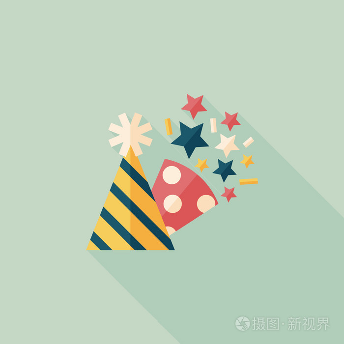 生日晚会帽子平图标与长长的影子,eps10