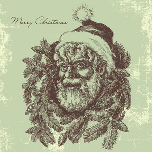 老式圣诞老人素描人像，老法师的圣诞贺卡