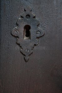棕色木门和钥匙孔