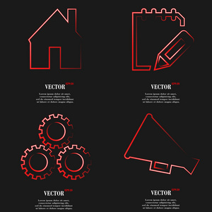 红色网站图标平面设计的一套。简单的贴纸互联网标志的灰色背景。web 设计元素。矢量