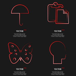 红色网站图标平面设计的一套。简单的贴纸互联网标志的灰色背景。web 设计元素。矢量