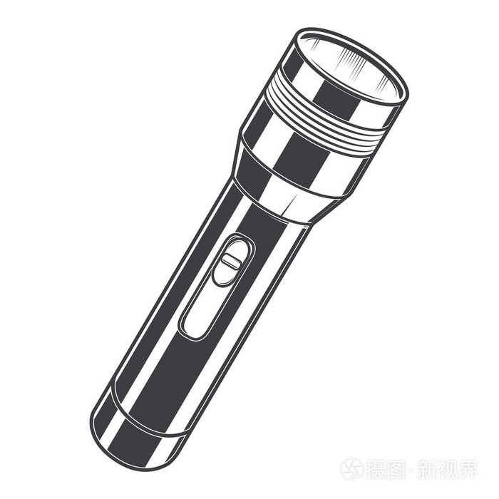 袖珍手电筒孤立在白色背景上.单色线条艺术.复古的设计.矢量图
