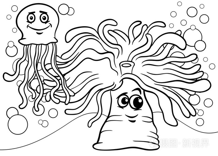 海葵和水母着色页