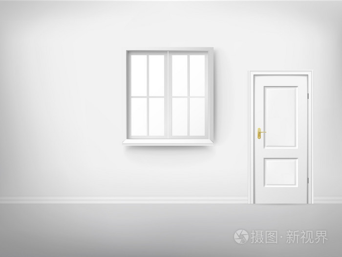 空荡荡的房间的窗户和门