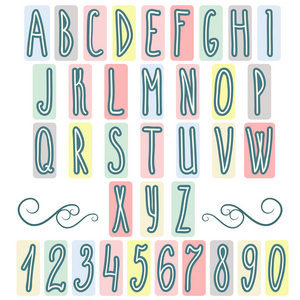 多彩的字母和数字。手绘