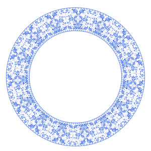 蓝色的花朵，在 Gzhel 风格上白色 b 孤立圆架