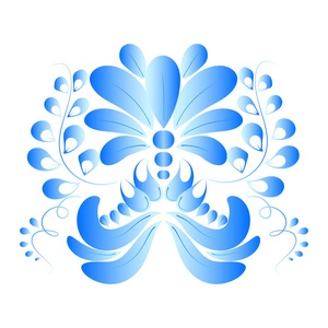 孤立在白色背景上的蓝色小花。Gzhel 的风格。矢量