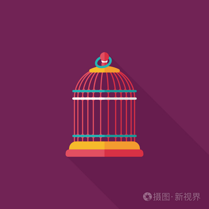 宠物鸟笼平面图标与长长的影子,eps10插画-正版商用图片1h5xhd-摄图新