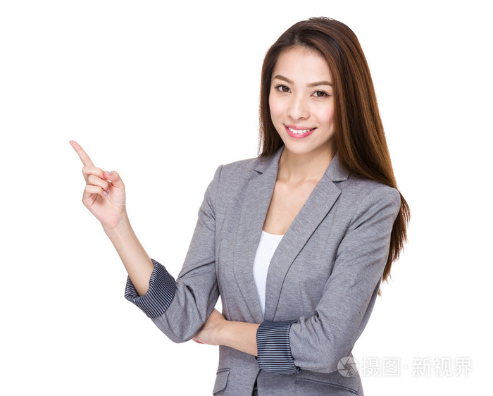 用手指点向上的女商人