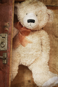 复古风格泰迪熊和旧手提箱