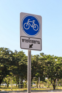 自行车标志或图标在公园的道路上